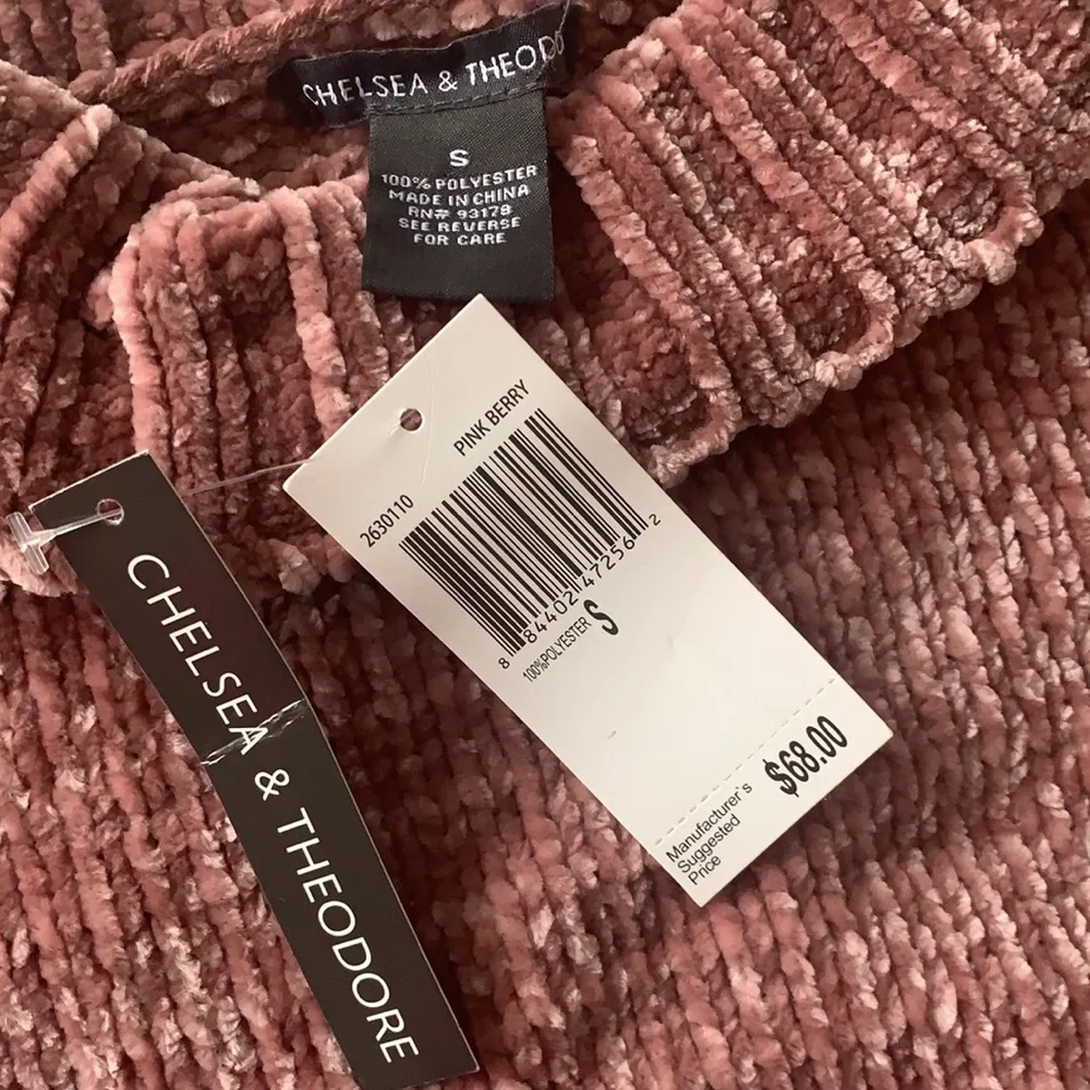 Chelsea & Theodore mauve chenille sweater turtleneck high low silhouette size S - Picture 12 of 13